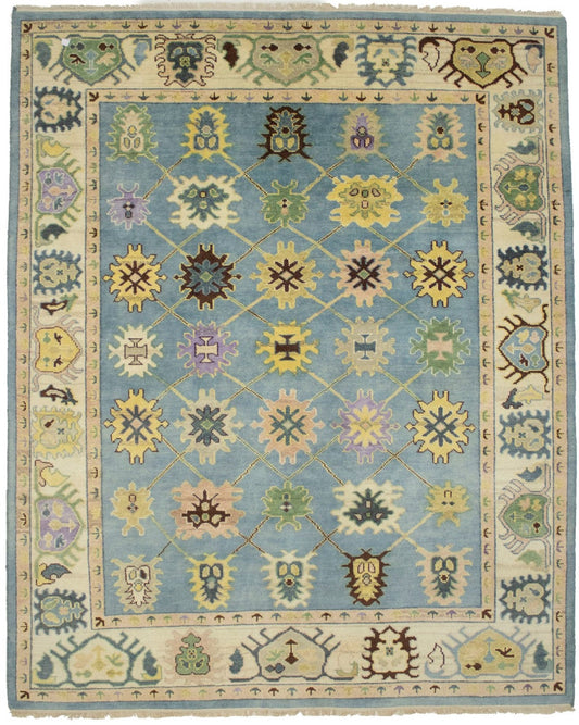 Blue Floral 8X10 Royal Oushak Oriental Rug