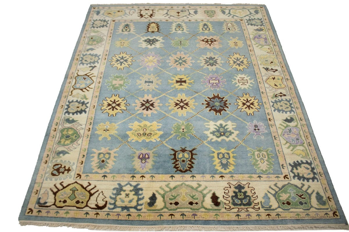 Blue Floral 8X10 Royal Oushak Oriental Rug