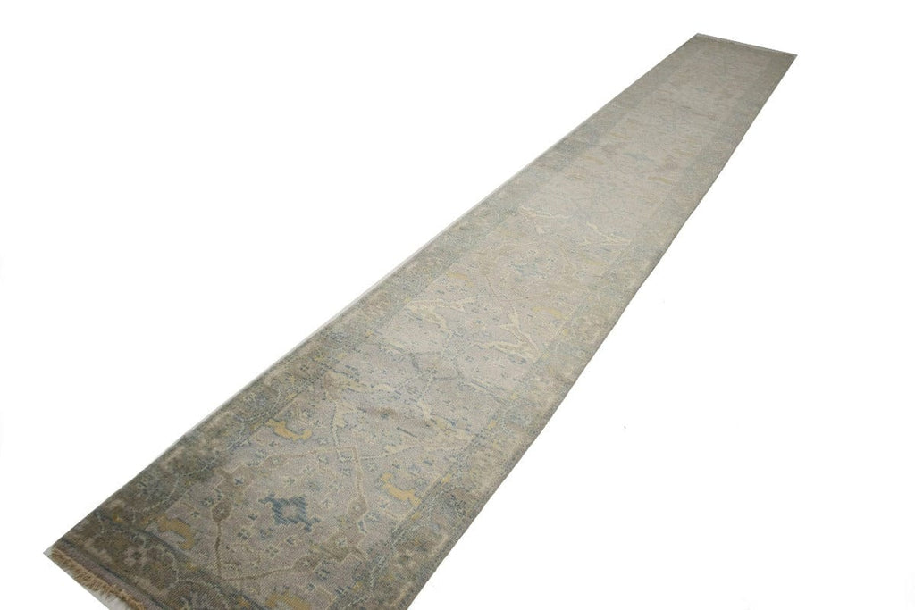 Beige/Tan Floral 3X19 Oushak Chobi Oriental Runner Rug