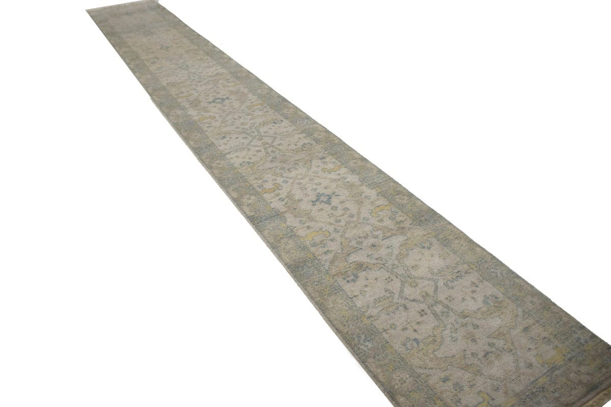 Beige/Tan Floral 3X19 Oushak Chobi Oriental Runner Rug