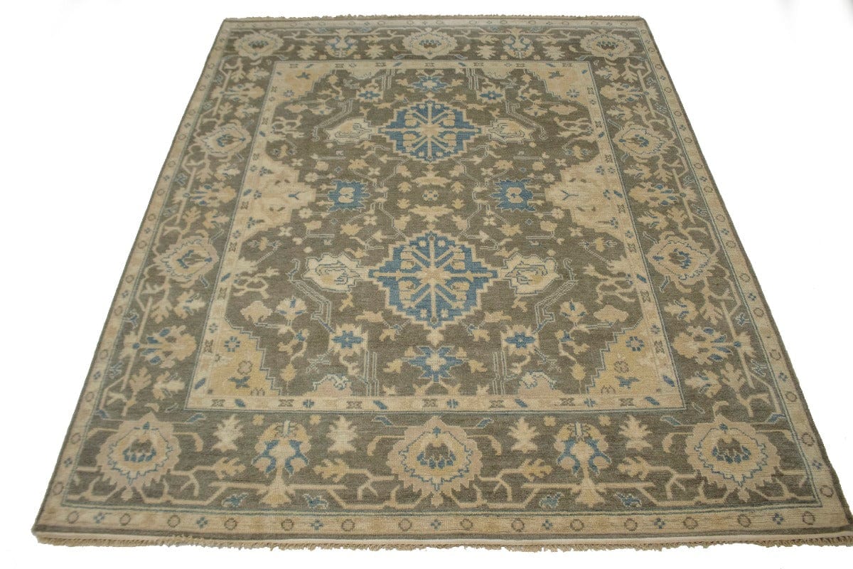 Muted Brownish Gray Floral 8X10 Oushak Chobi Oriental Rug