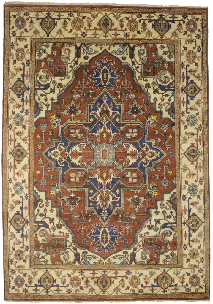 Rust & Cream Geometric 10X14 Heriz Serapi Oriental Rug