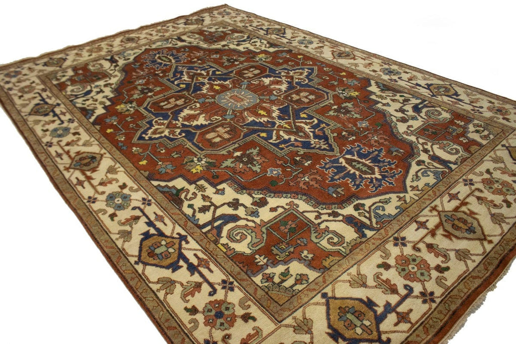 Rust & Cream Geometric 10X14 Heriz Serapi Oriental Rug