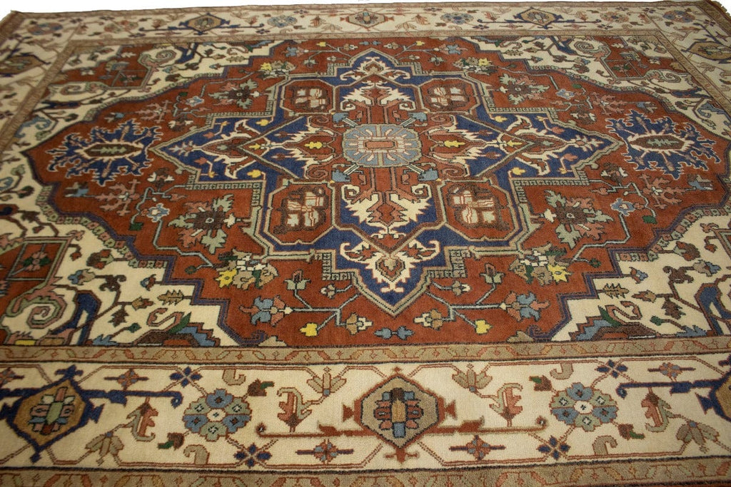 Rust & Cream Geometric 10X14 Heriz Serapi Oriental Rug