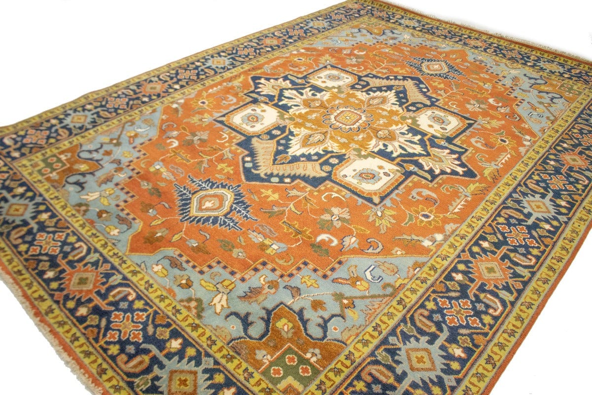 Orange Floral 10X14 Heriz Serapi Oriental Rug