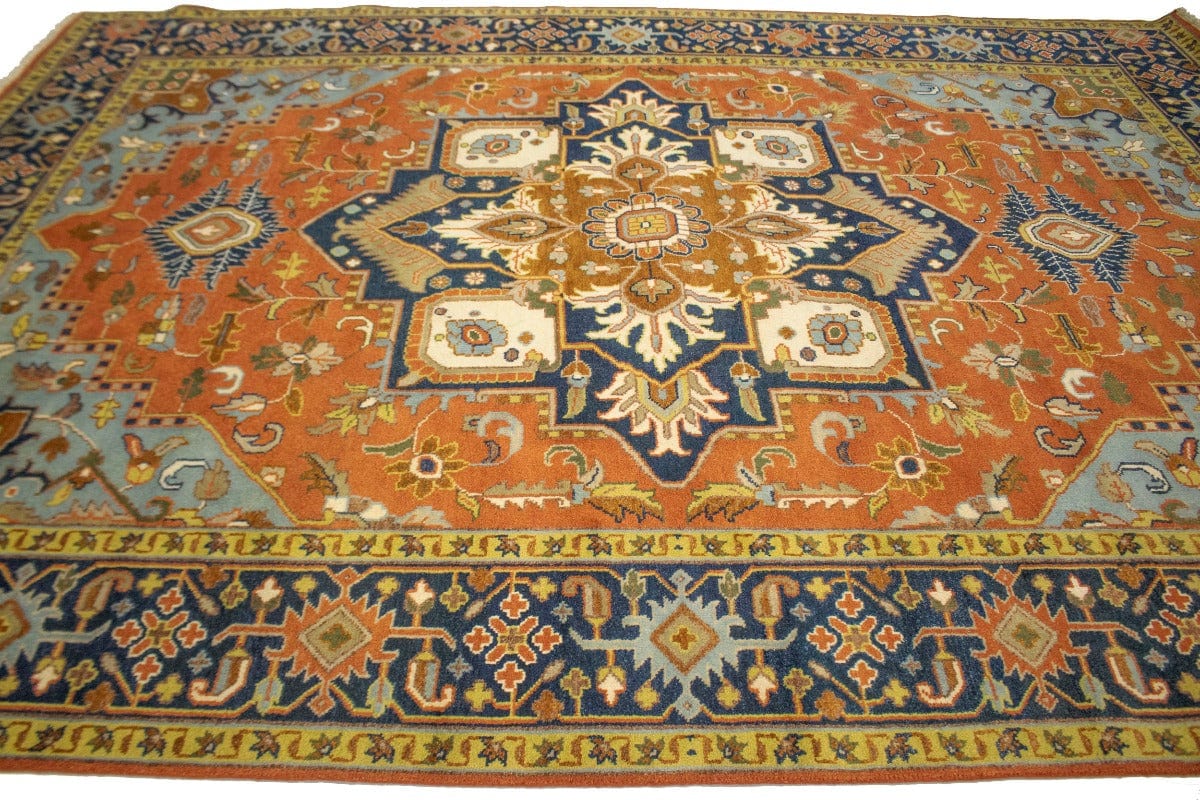 Orange Floral 10X14 Heriz Serapi Oriental Rug