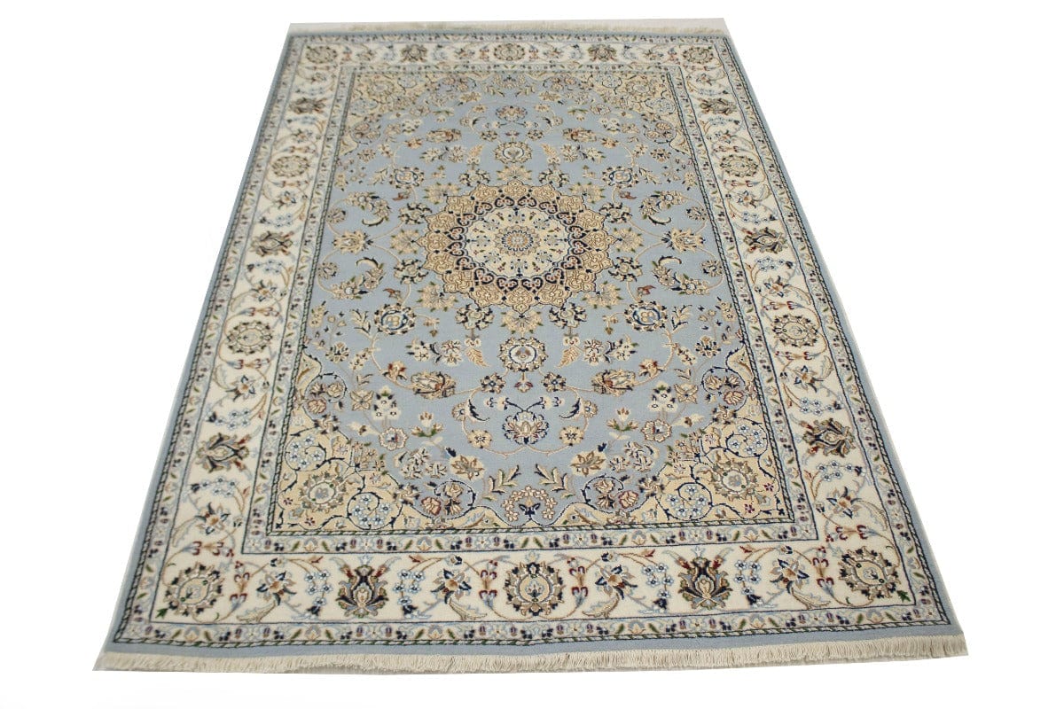 Light Blue Floral 5X7 Indo-Nain Oriental Rug