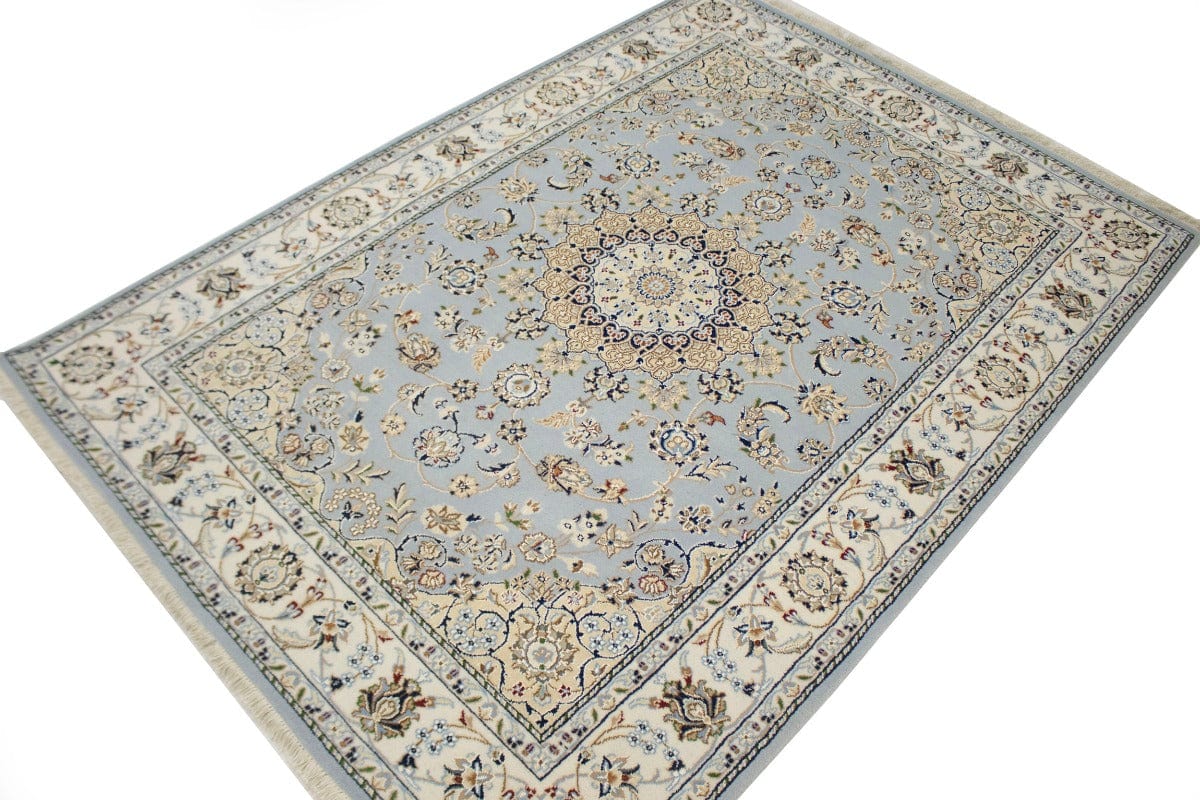 Light Blue Floral 5X7 Indo-Nain Oriental Rug