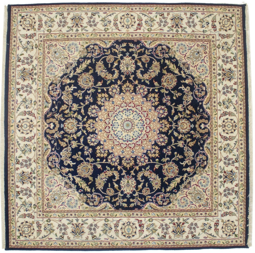 Dark Navy Classic Floral 6X6 Indo-Nain Oriental Square Rug