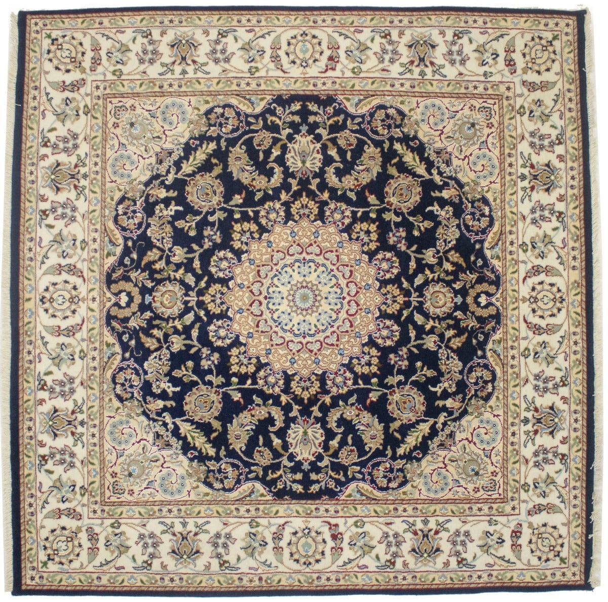 Dark Navy Classic Floral 6X6 Indo-Nain Oriental Square Rug