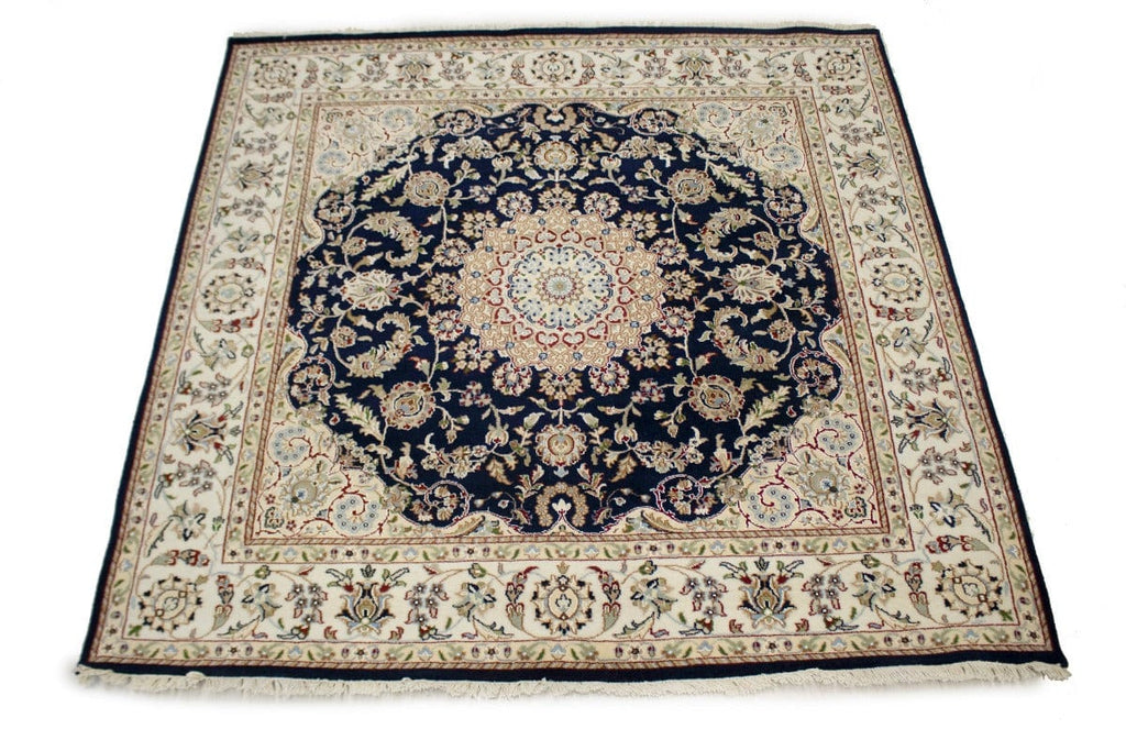 Dark Navy Classic Floral 6X6 Indo-Nain Oriental Square Rug