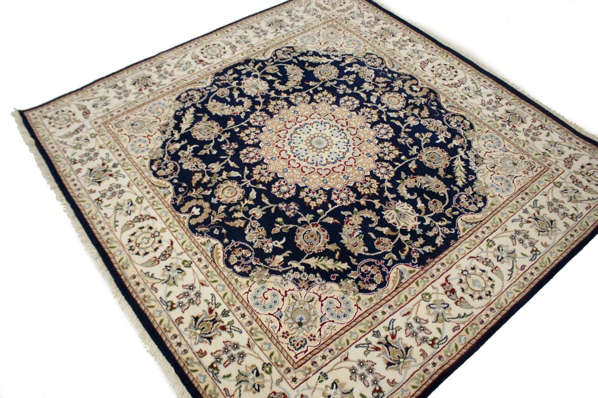 Dark Navy Classic Floral 6X6 Indo-Nain Oriental Square Rug