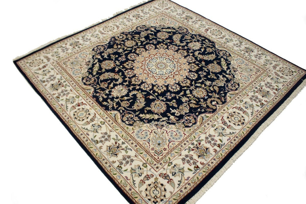 Dark Navy Classic Floral 6X6 Indo-Nain Oriental Square Rug