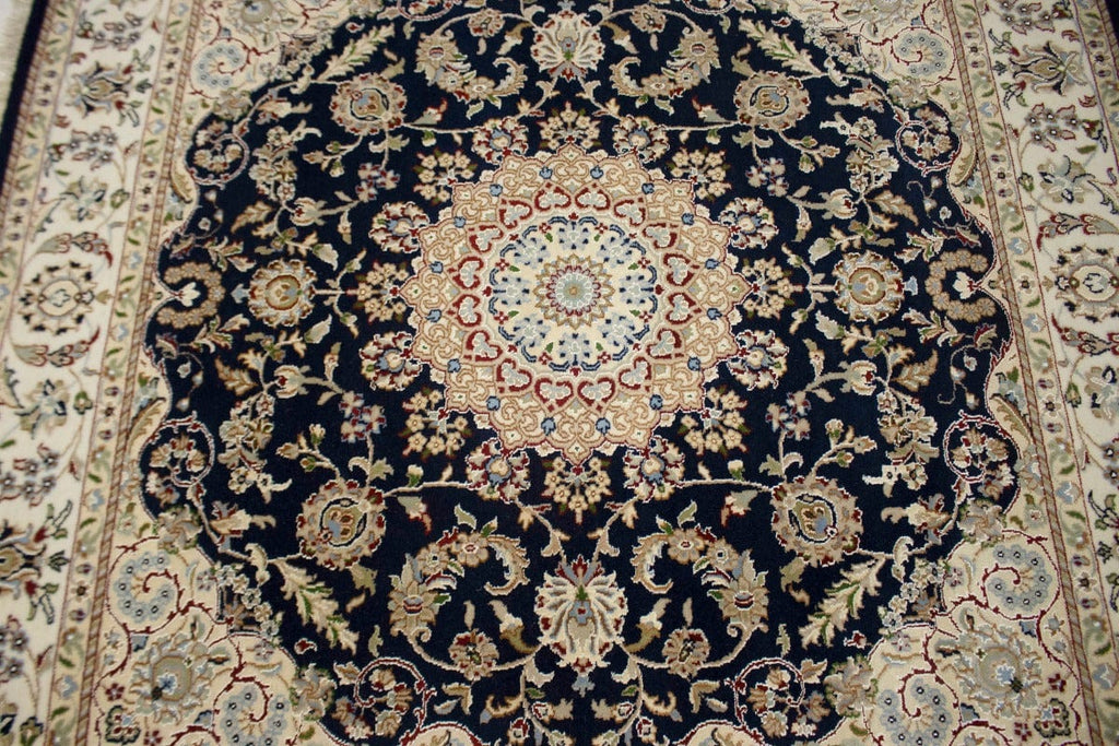 Dark Navy Classic Floral 6X6 Indo-Nain Oriental Square Rug