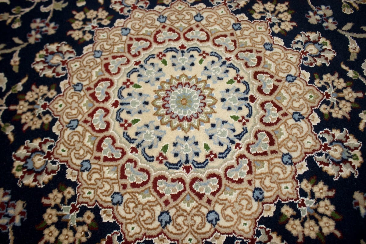 Dark Navy Classic Floral 6X6 Indo-Nain Oriental Square Rug