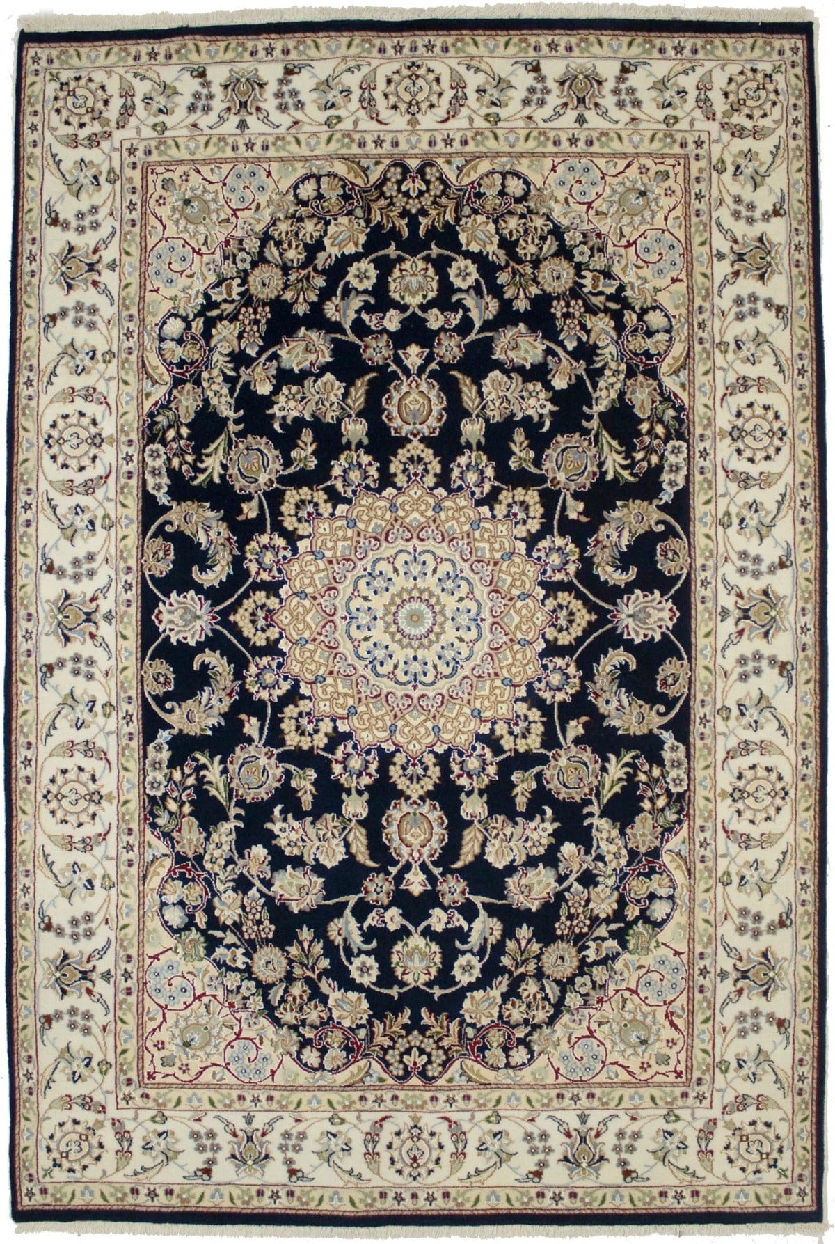 Dark Navy Classic Floral 5'5X8 Indo-Nain Oriental Rug