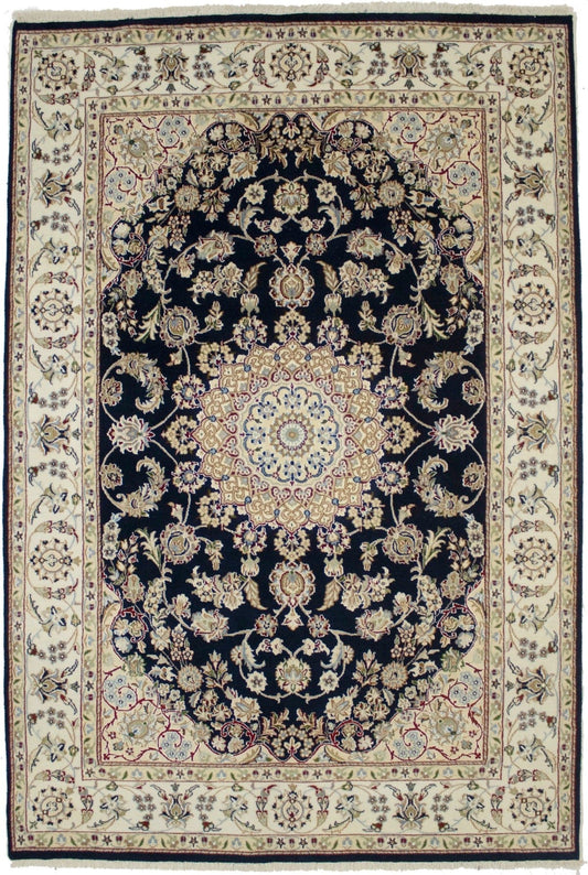 Dark Navy Classic Floral 5'5X8 Indo-Nain Oriental Rug