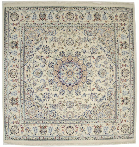 Cream Classic Floral 6X6 Indo-Nain Oriental Square Rug