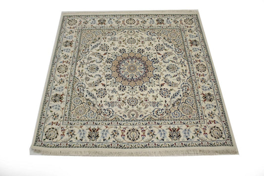 Cream Classic Floral 6X6 Indo-Nain Oriental Square Rug