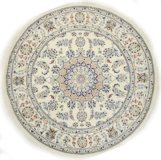 Cream Classic Floral 5X5 Indo-Nain Oriental Round Rug