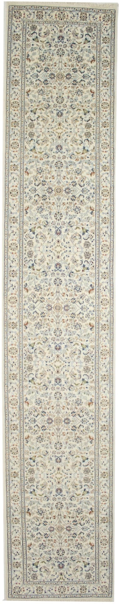 Cream Classic Floral 3X14 Indo-Nain Oriental Runner Rug