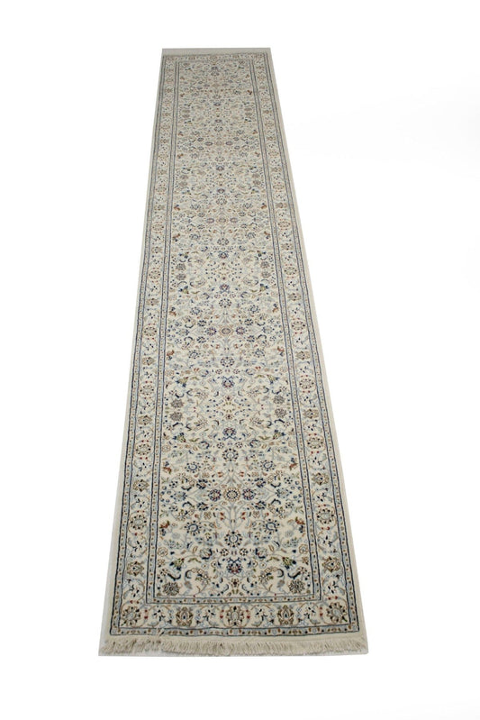 Cream Classic Floral 3X14 Indo-Nain Oriental Runner Rug