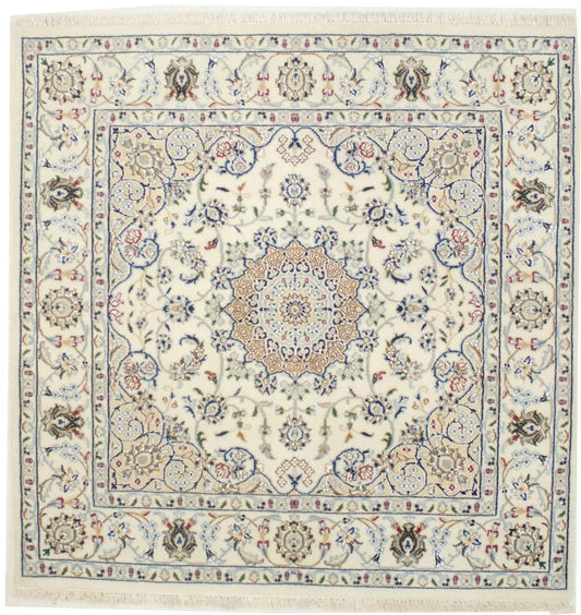 Cream Floral 4X4 Indo-Nain Oriental Square Rug