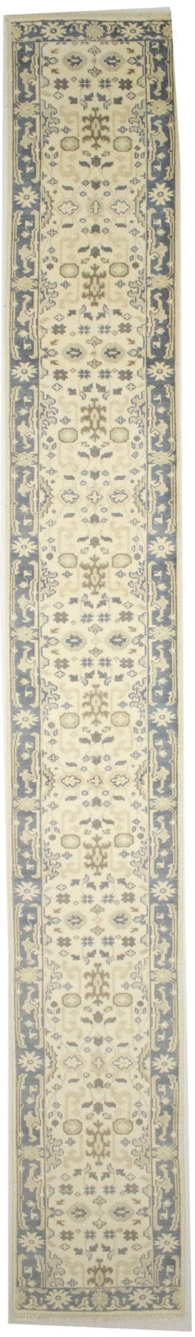 Cream Floral 3X20 Oushak Chobi Oriental Runner Rug