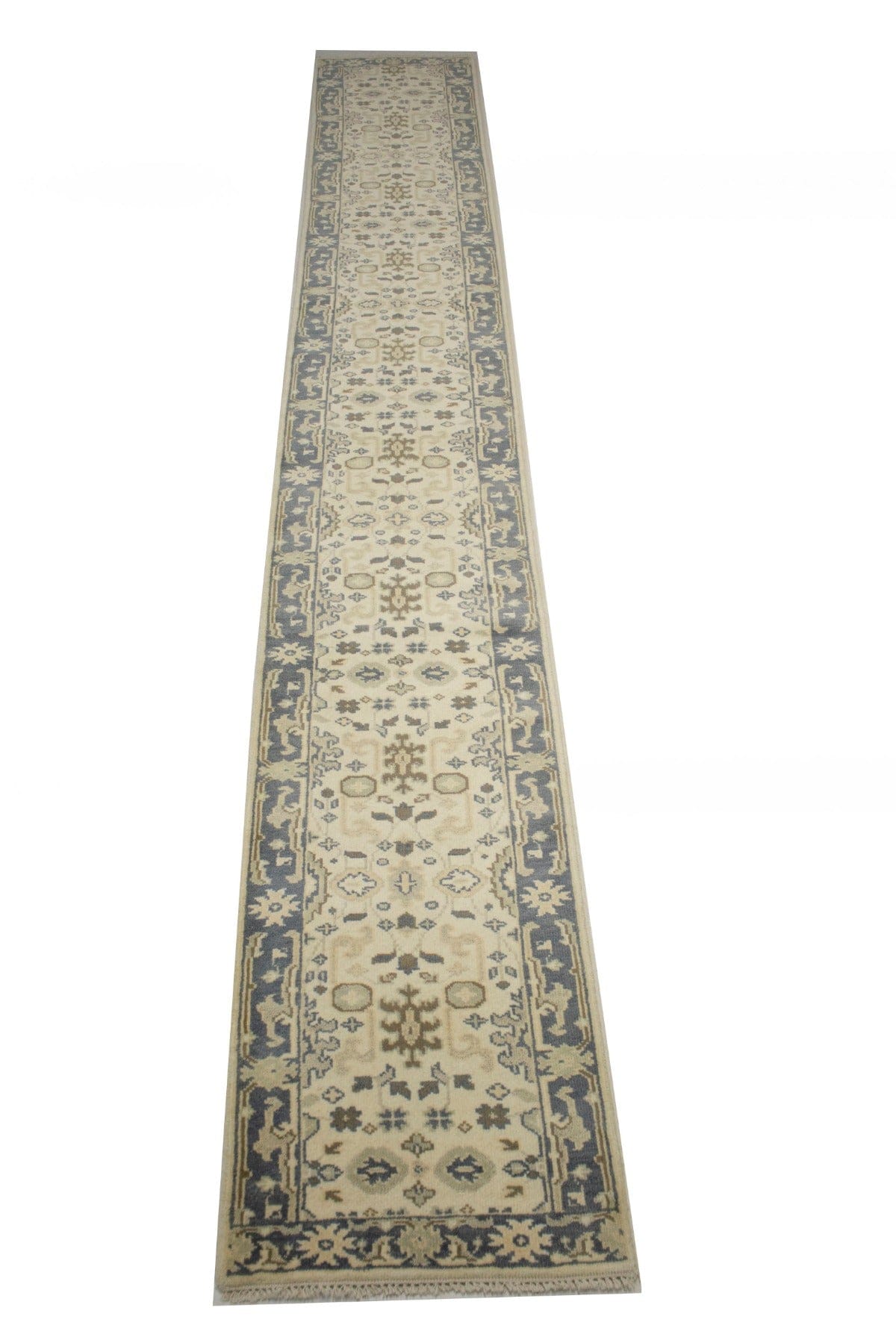 Cream Floral 3X20 Oushak Chobi Oriental Runner Rug