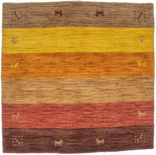 Multicolored Stripes 3X3 Oriental Modern Square Rug