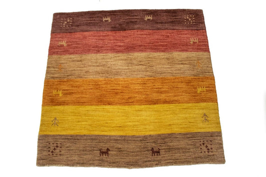 Multicolored Stripes 3X3 Oriental Modern Square Rug