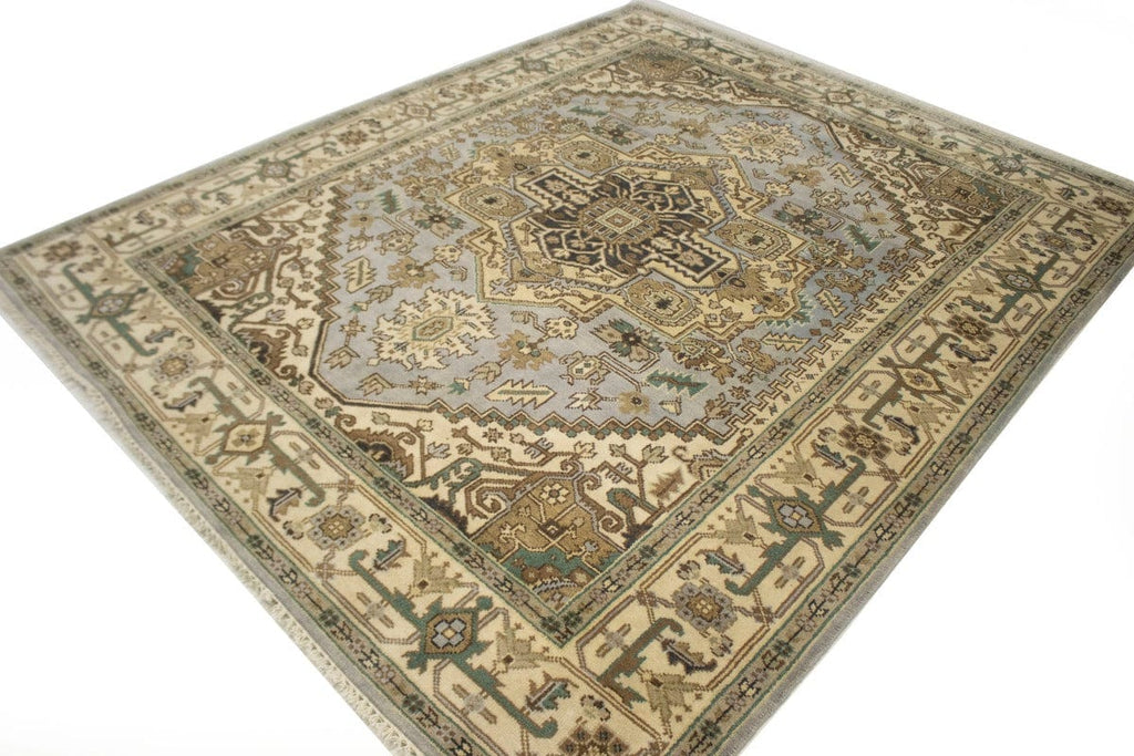 Light Gray Floral Traditional 8X10 Heriz Serapi Oriental Rug