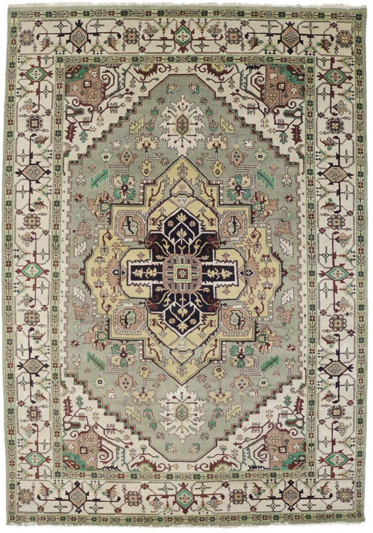 Light Gray Floral Traditional 10X14 Heriz Serapi Oriental Rug