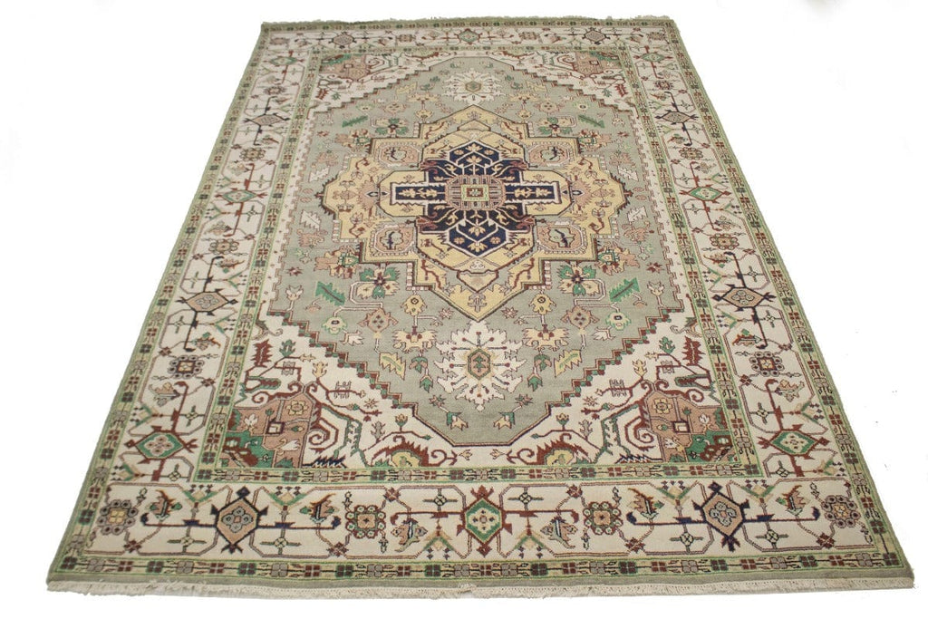 Light Gray Floral Traditional 10X14 Heriz Serapi Oriental Rug