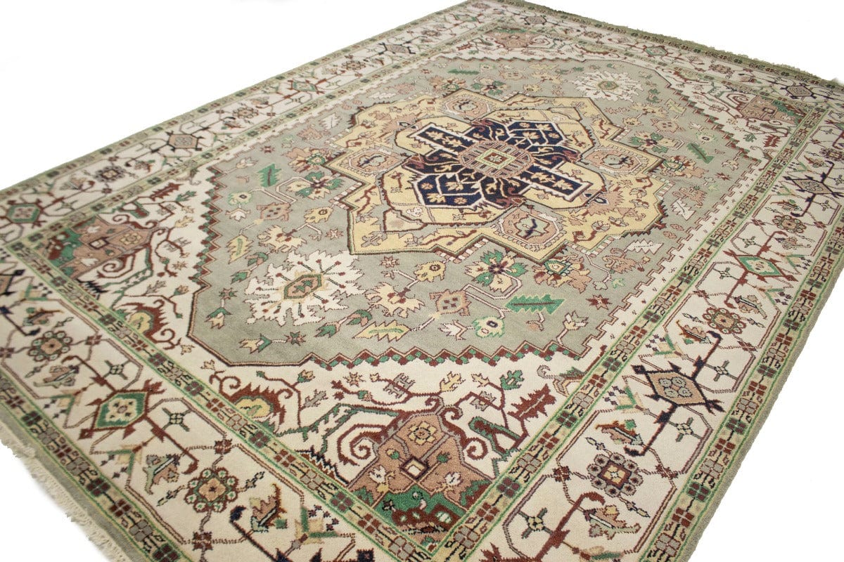 Light Gray Floral Traditional 10X14 Heriz Serapi Oriental Rug