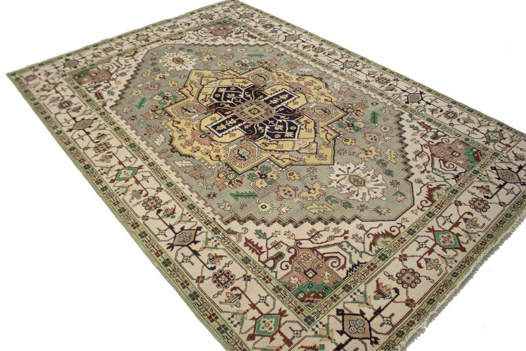 Light Gray Floral Traditional 10X14 Heriz Serapi Oriental Rug