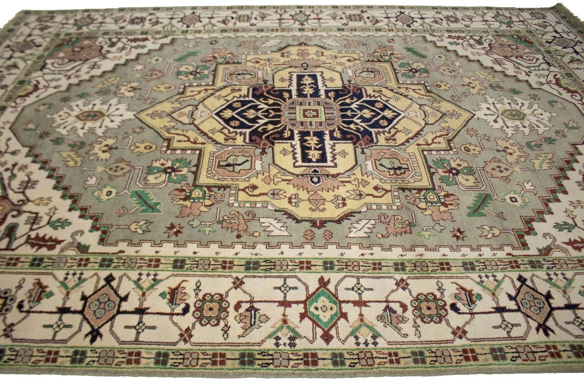 Light Gray Floral Traditional 10X14 Heriz Serapi Oriental Rug