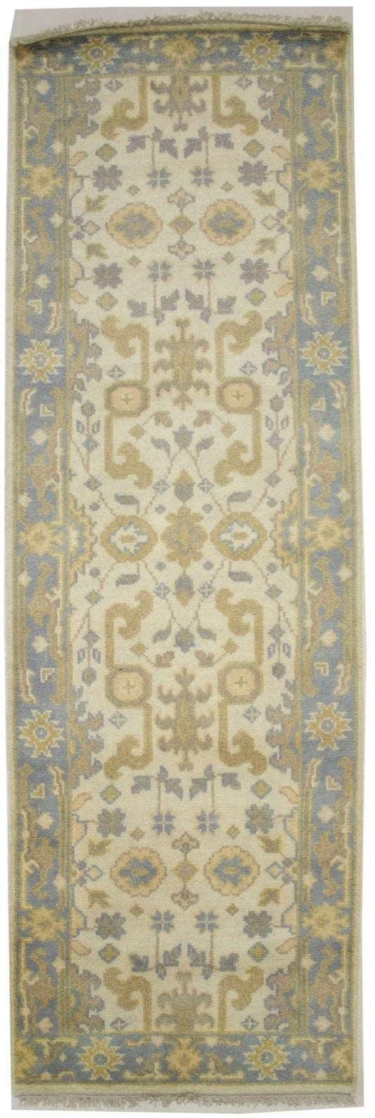 Cream Floral 3X8 Oushak Chobi Oriental Runner Rug