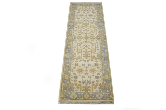 Cream Floral 3X8 Oushak Chobi Oriental Runner Rug