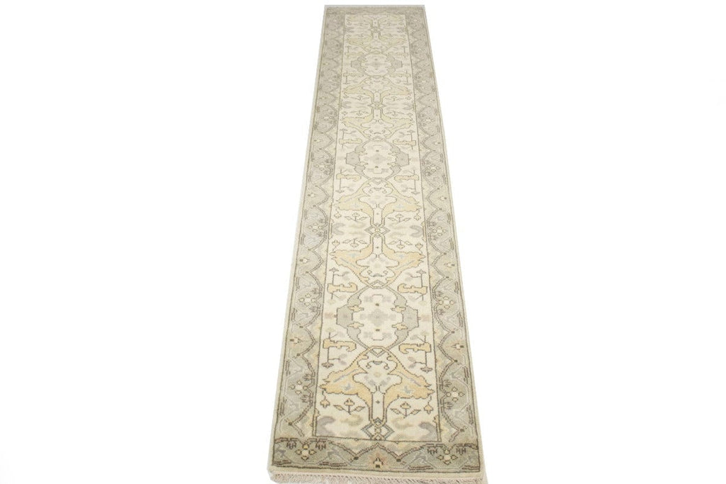 Muted Cream Floral 3X12 Oushak Oriental Runner Rug