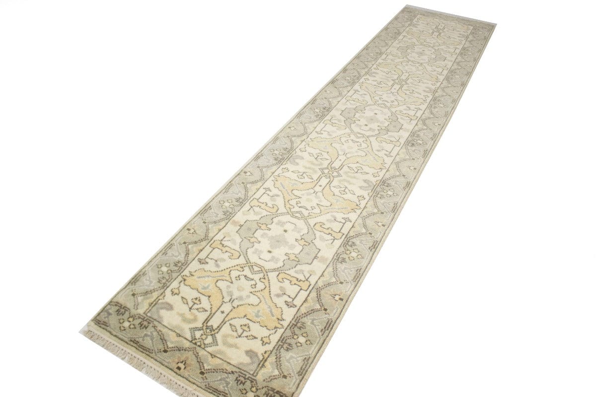 Muted Cream Floral 3X12 Oushak Oriental Runner Rug