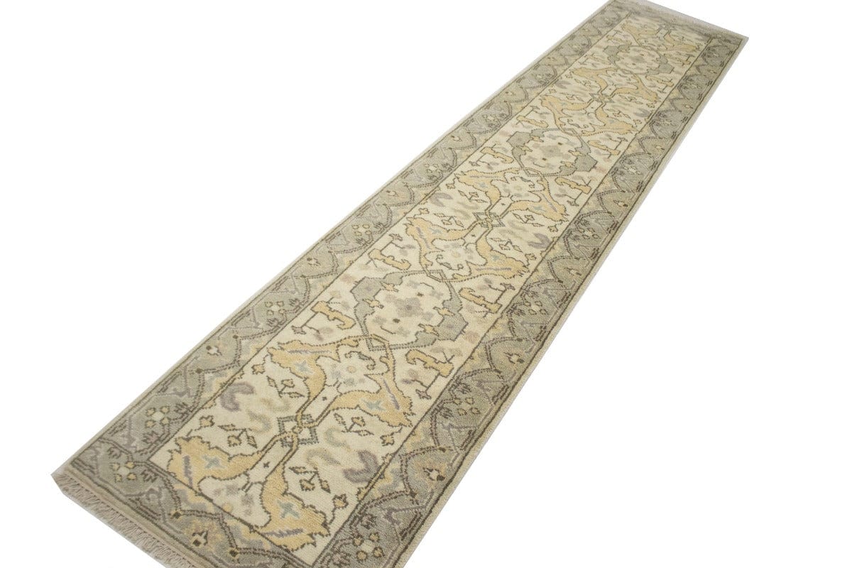 Muted Cream Floral 3X12 Oushak Oriental Runner Rug