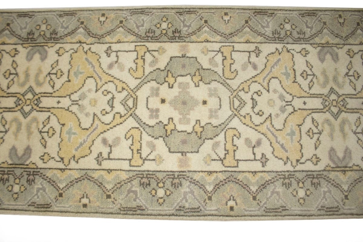 Muted Cream Floral 3X12 Oushak Oriental Runner Rug