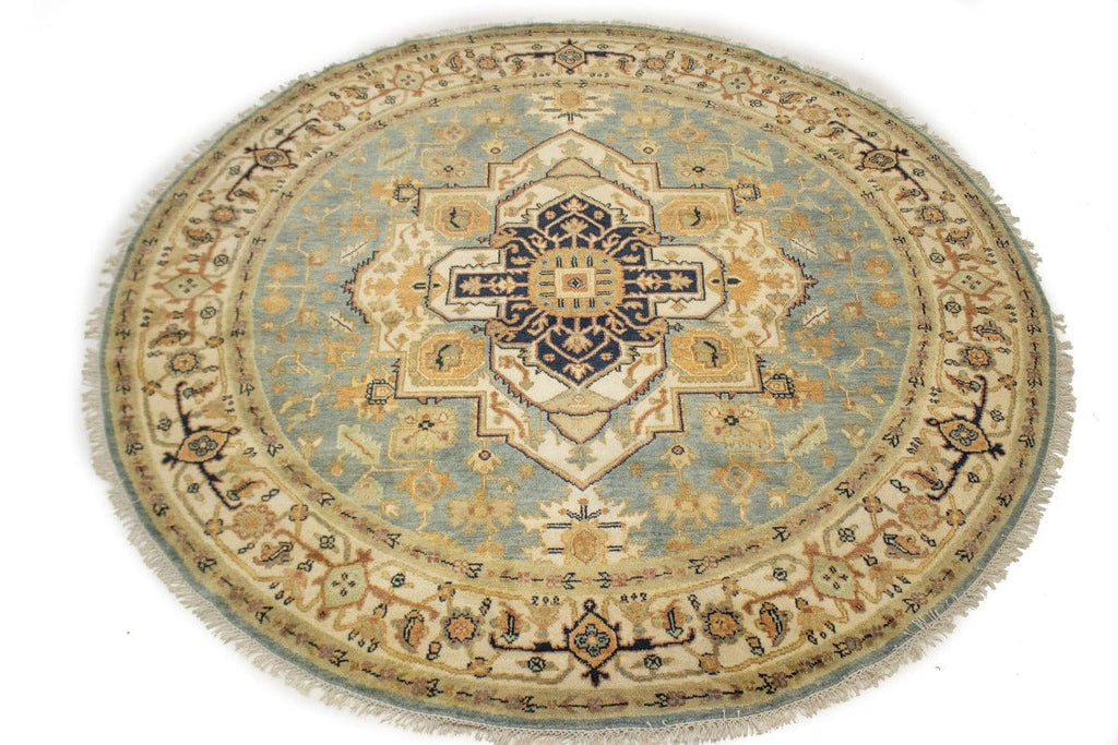 Gray Tribal Geometric 10X10 Heriz Serapi Oriental Round Rug