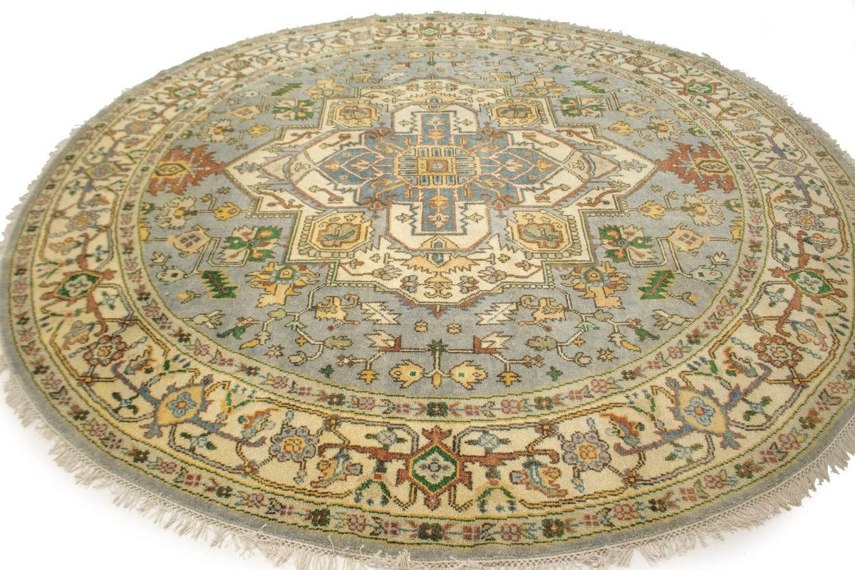 Gray Floral Traditional 10X10 Heriz Serapi Oriental Round Rug