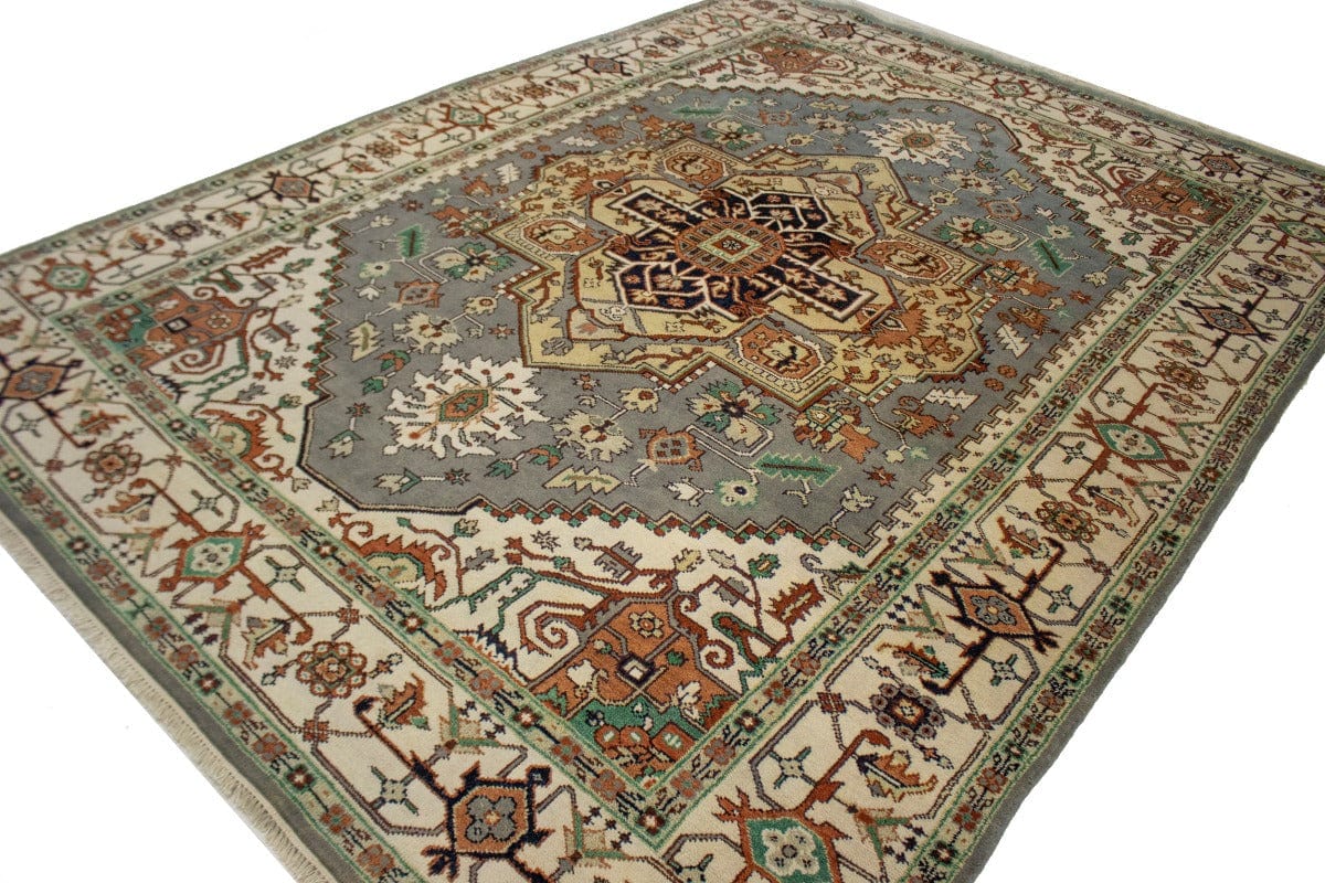 Gray Floral 9X12 Heriz Serapi Oriental Rug