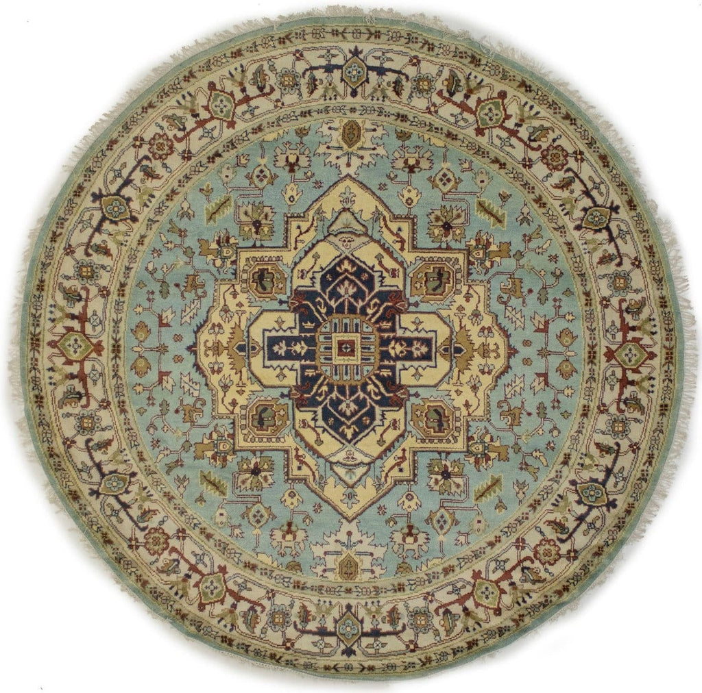 Light Blue Traditional 10X10 Heriz Serapi Oriental Round Rug