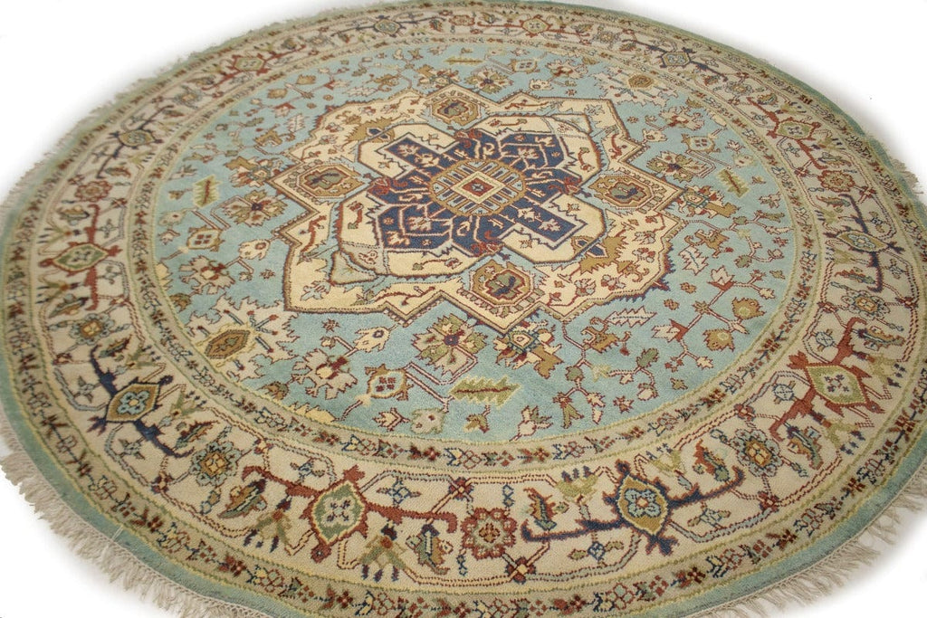 Light Blue Traditional 10X10 Heriz Serapi Oriental Round Rug