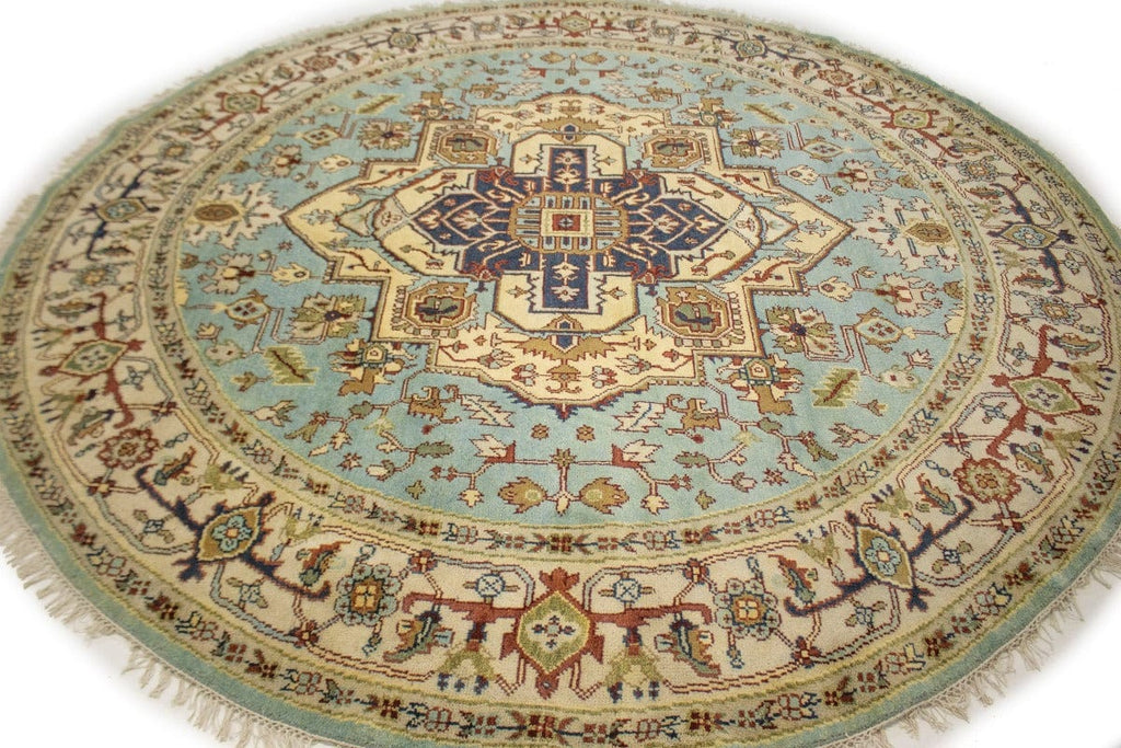 Light Blue Traditional 10X10 Heriz Serapi Oriental Round Rug