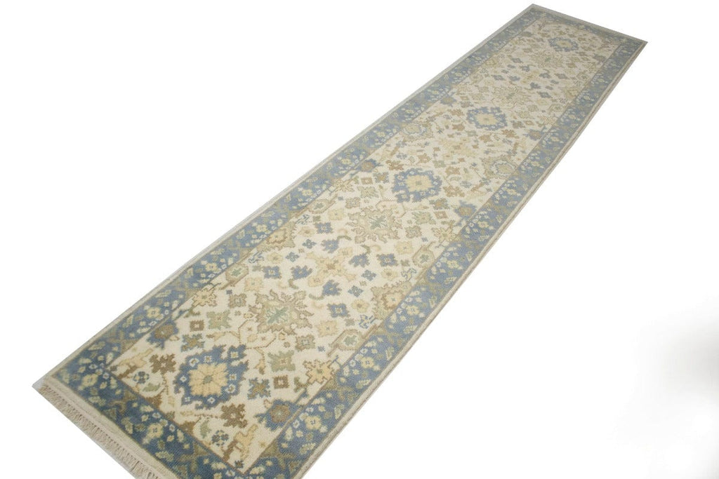 Cream Floral 3X12 Oushak Oriental Runner Rug